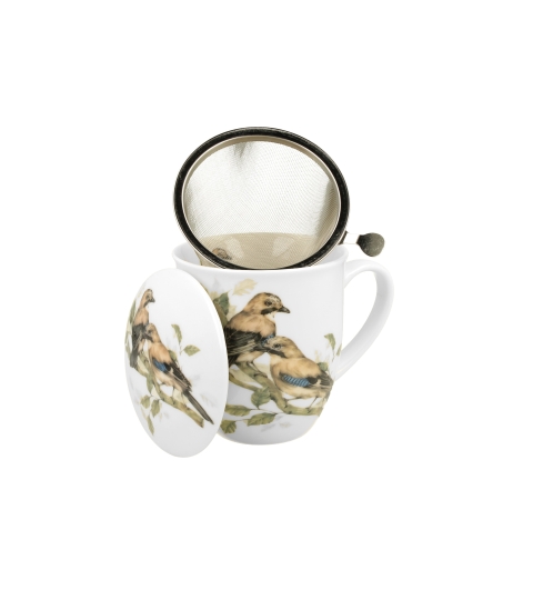 KUBEK Z ZAPARZACZEM POKRYWKĄ DO ZIÓŁ HERBATY DUO SÓJKI NA PREZENT 400 ML