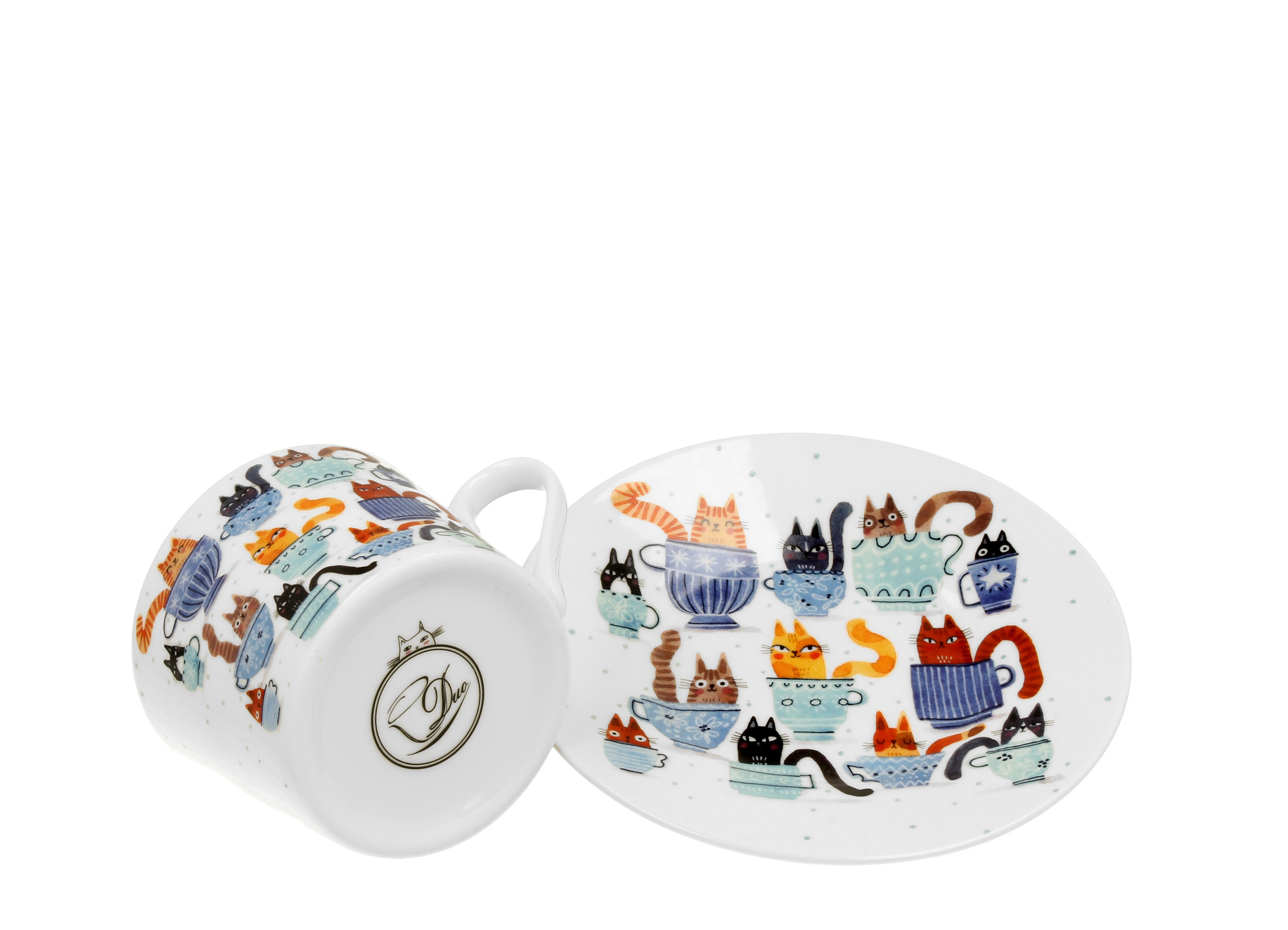 FILIŻANKA ZE SPODKIEM DUO KOTY W FILIŻANKACH NA PREZENT 230 ML