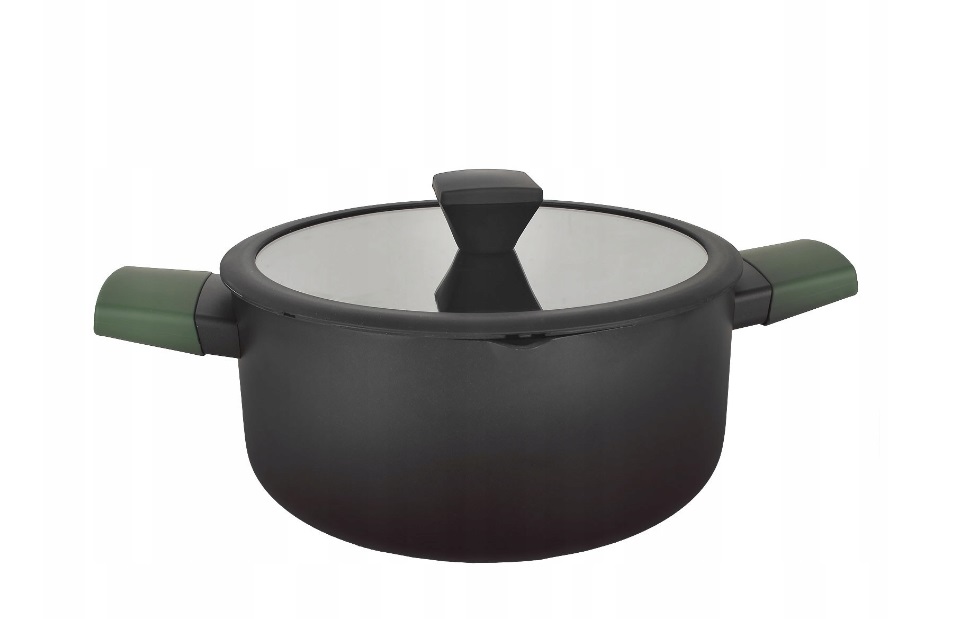 GARNEK Z POKRYWKĄ NON-STICK CZARNY ZIELONE UCHWYTY 20 CM  2,5 L