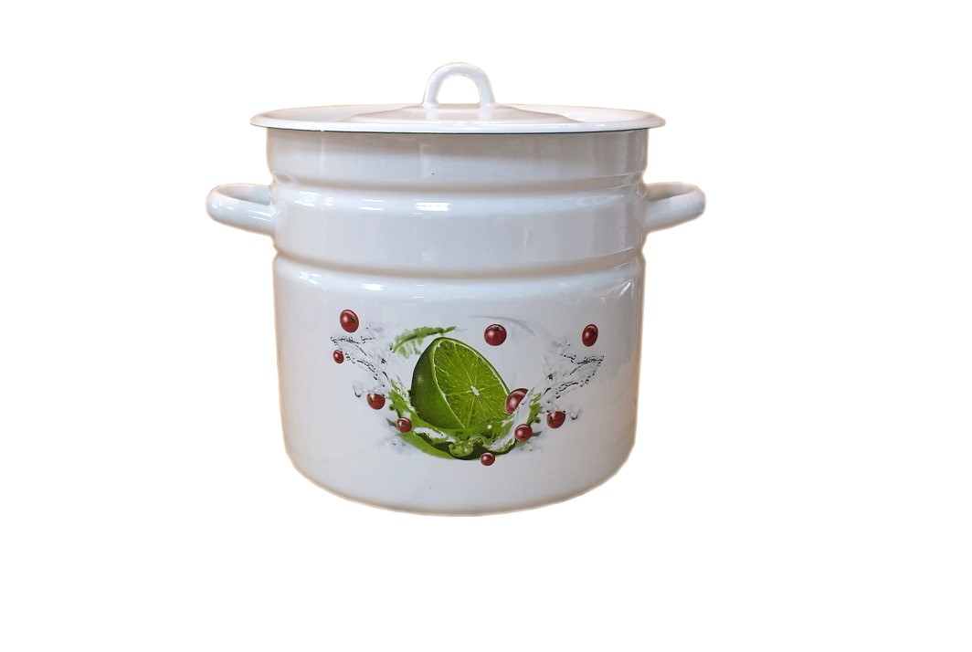 GARNEK EMALIOWANY Z POKRYWKĄ NET-POL BIAŁY LIMONKA 26 CM 12 L