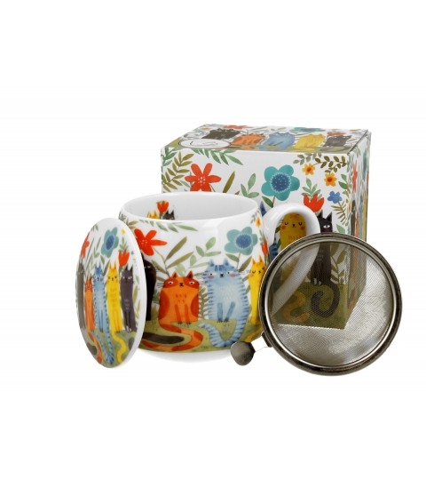 KUBEK Z ZAPARZACZEM I POKRYWKĄ DO ZIÓŁ DUO KOTY OGRODOWE 430 ML