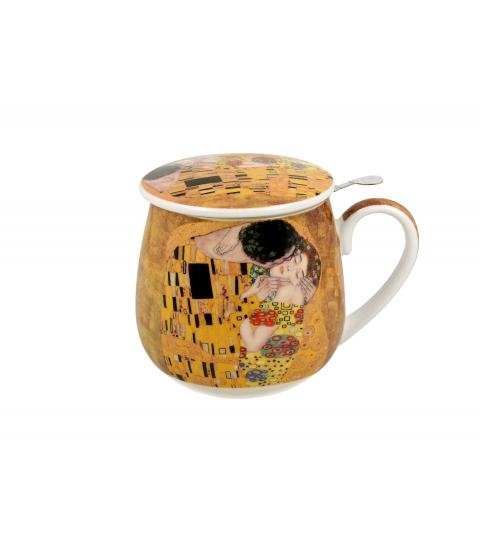 KUBEK Z ZAPARZACZEM POKRYWKĄ DUO GUSTAV KLIMT KISS CLASSIC POCAŁUNEK 430 ML
