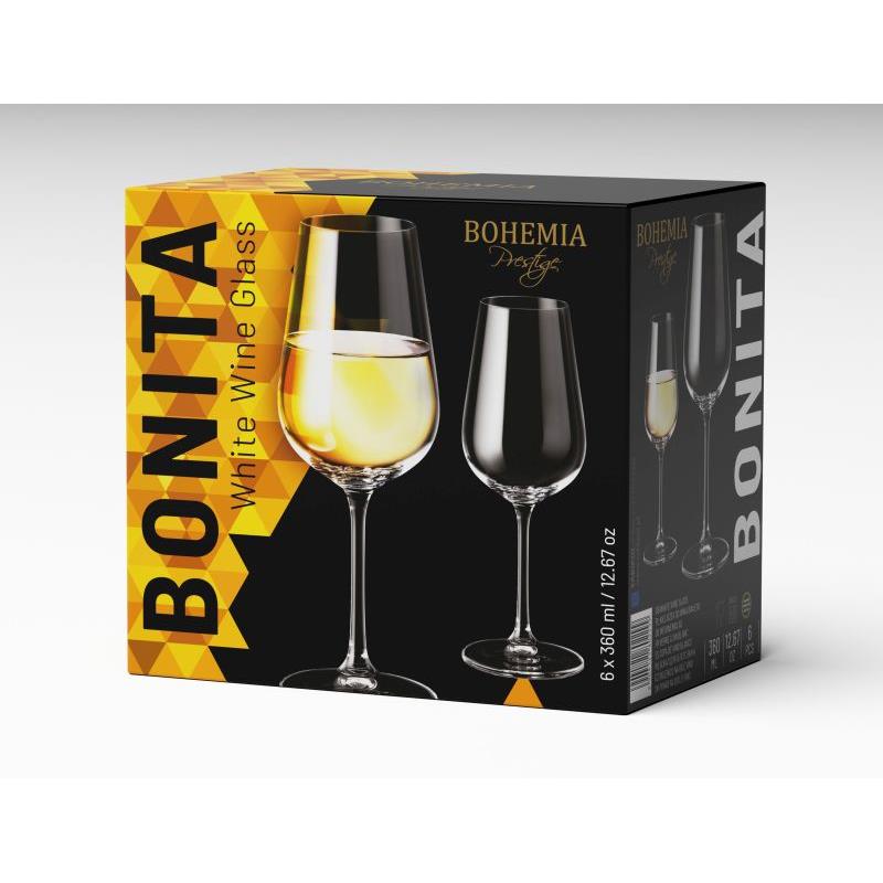 KIELISZKI DO WINA BIAŁEGO BOHEMIA BONITA 360 ML X 6SZT