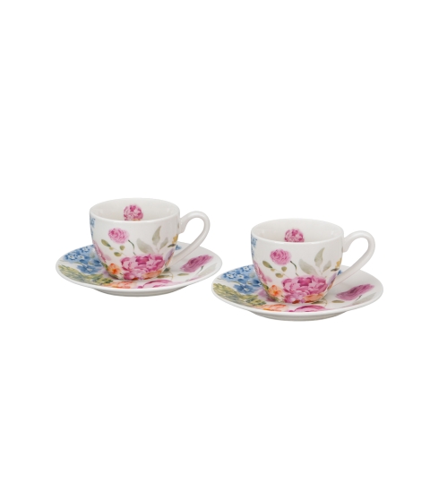 FILIŻANKI ZE SPODKIEM ESPRESSO DUO KWIATY PTASZEK JUNE 90 ML X 2 SZT