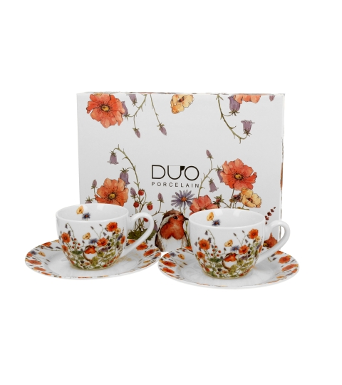 FILIŻANKI ZE SPODKIEM ESPRESSO DUO KWIATY MAKI 90 ML X 2 SZT