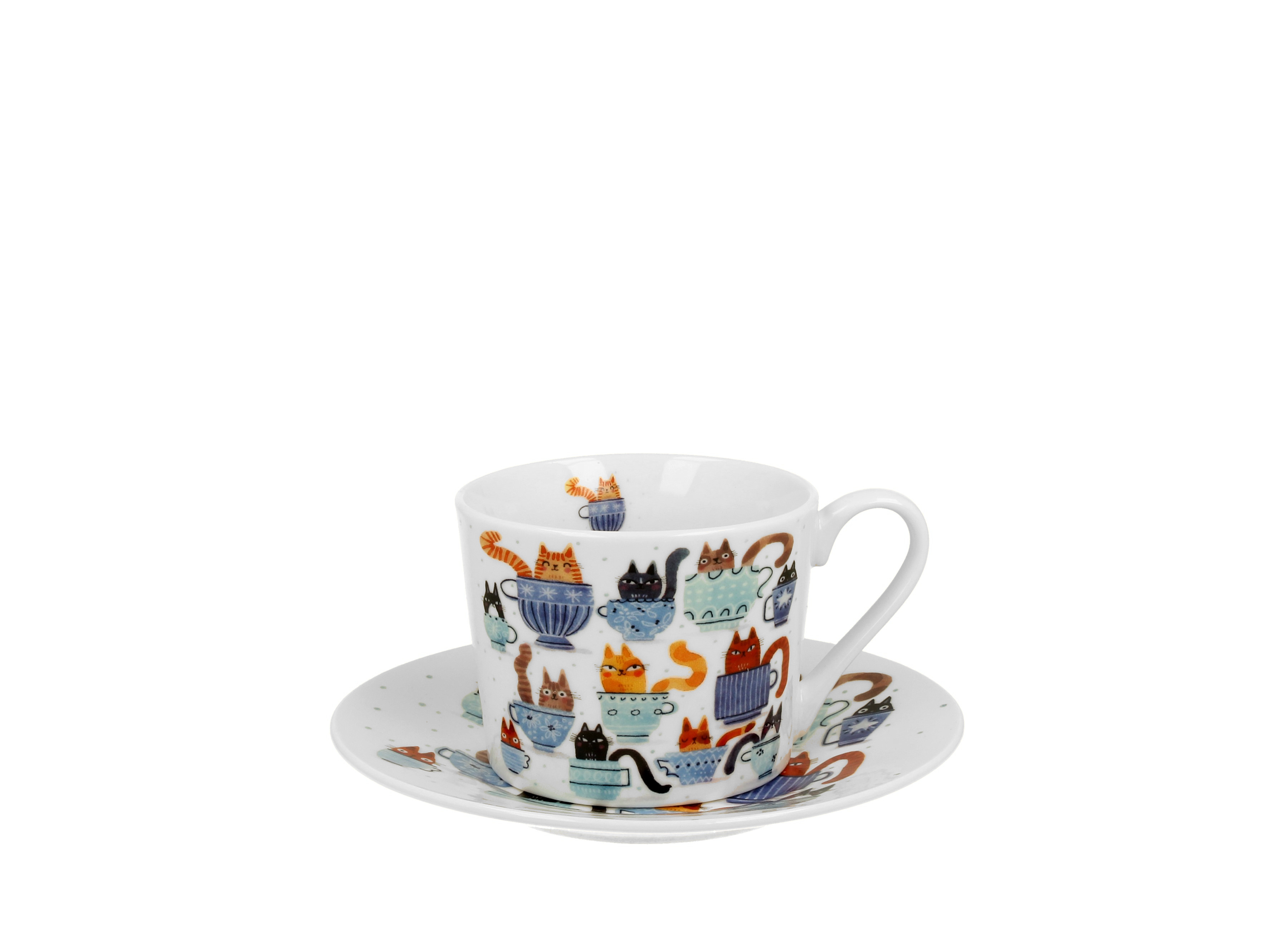 FILIŻANKA ZE SPODKIEM DUO KOTY W FILIŻANKACH NA PREZENT 230 ML