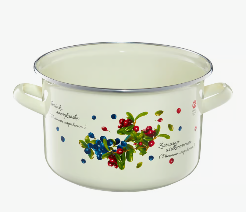 GARNEK EMALIOWANY Z POKRYWKĄ SZKLANĄ OLKUSZ BORÓWKA ŻURAWINA 5 L 22 CM