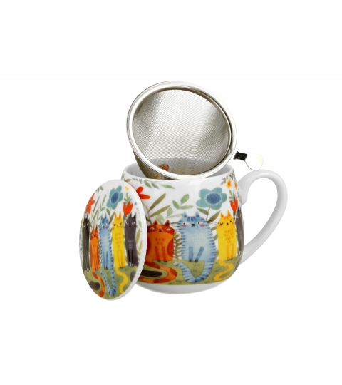 KUBEK Z ZAPARZACZEM I POKRYWKĄ DO ZIÓŁ DUO KOTY OGRODOWE 430 ML