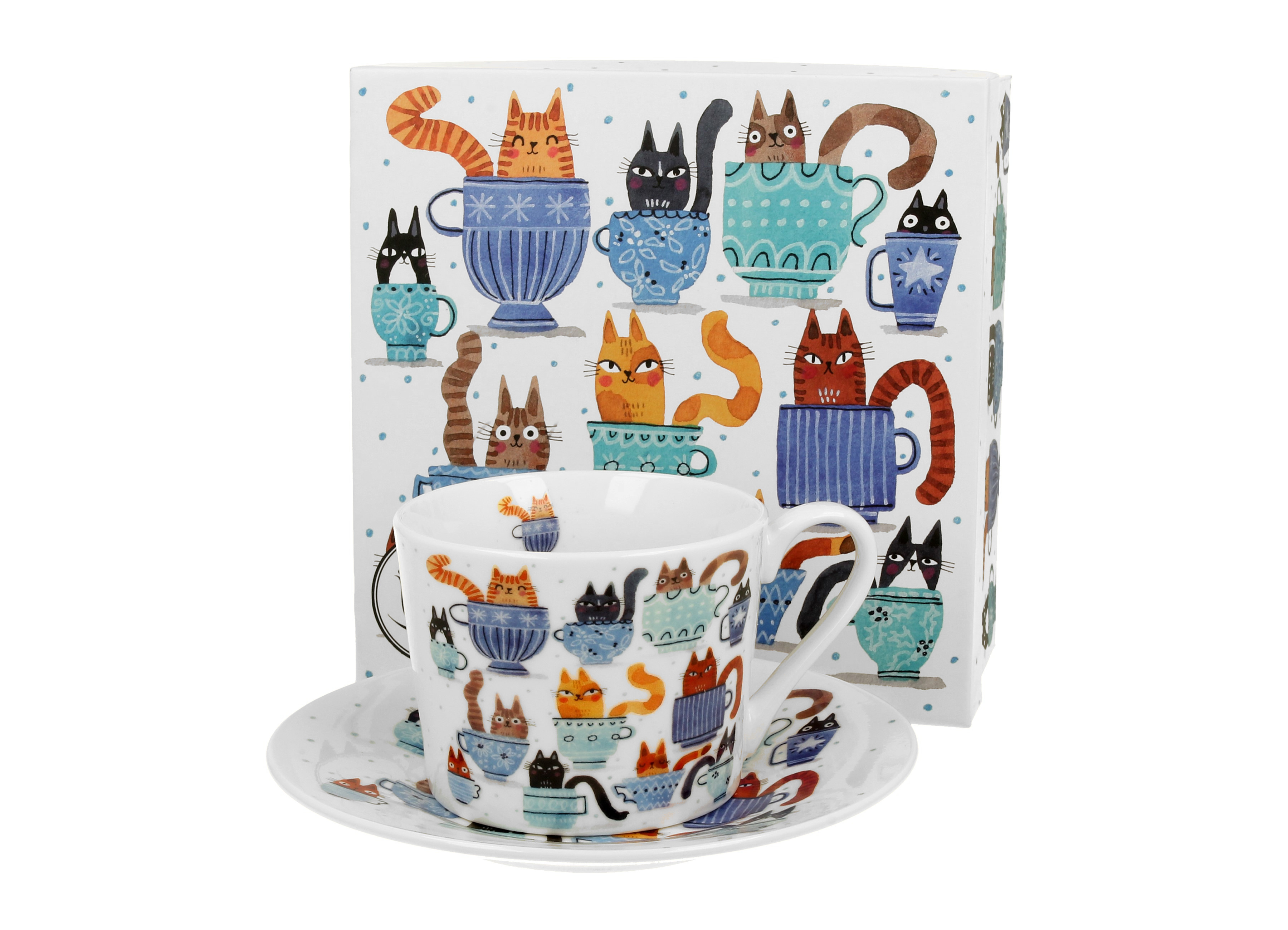 FILIŻANKA ZE SPODKIEM DUO KOTY W FILIŻANKACH NA PREZENT 230 ML