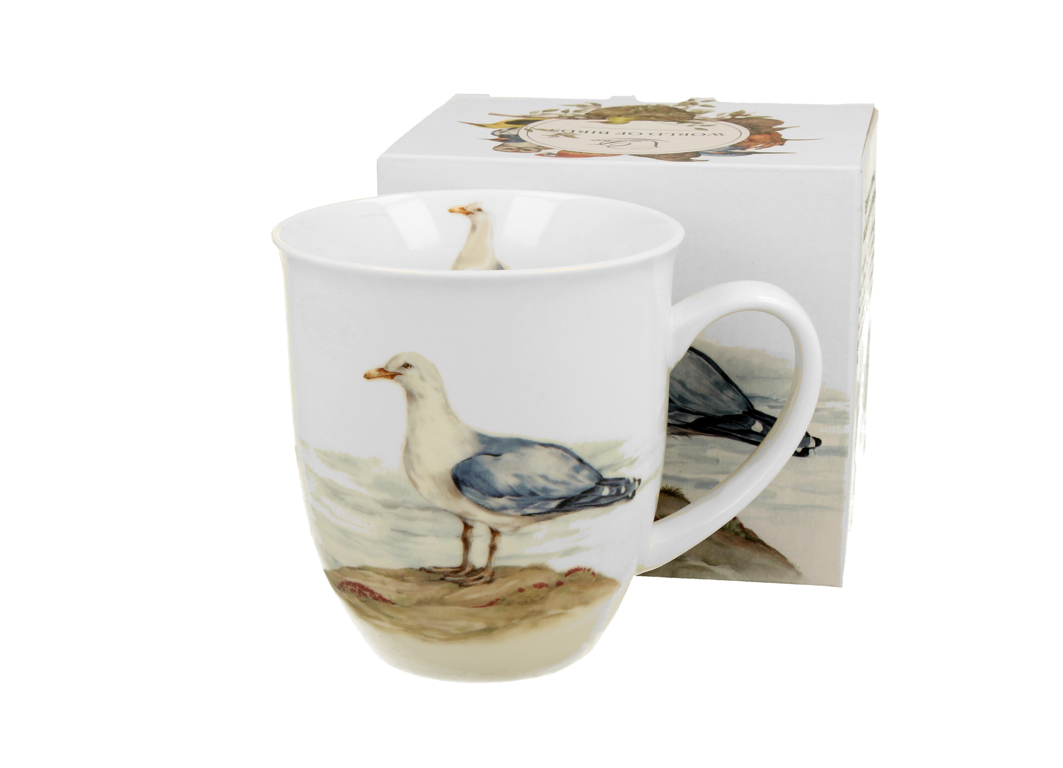 KUBEK PORCELANOWY DUO MEWA SREBRZYSTA NA PREZENT 400 ML