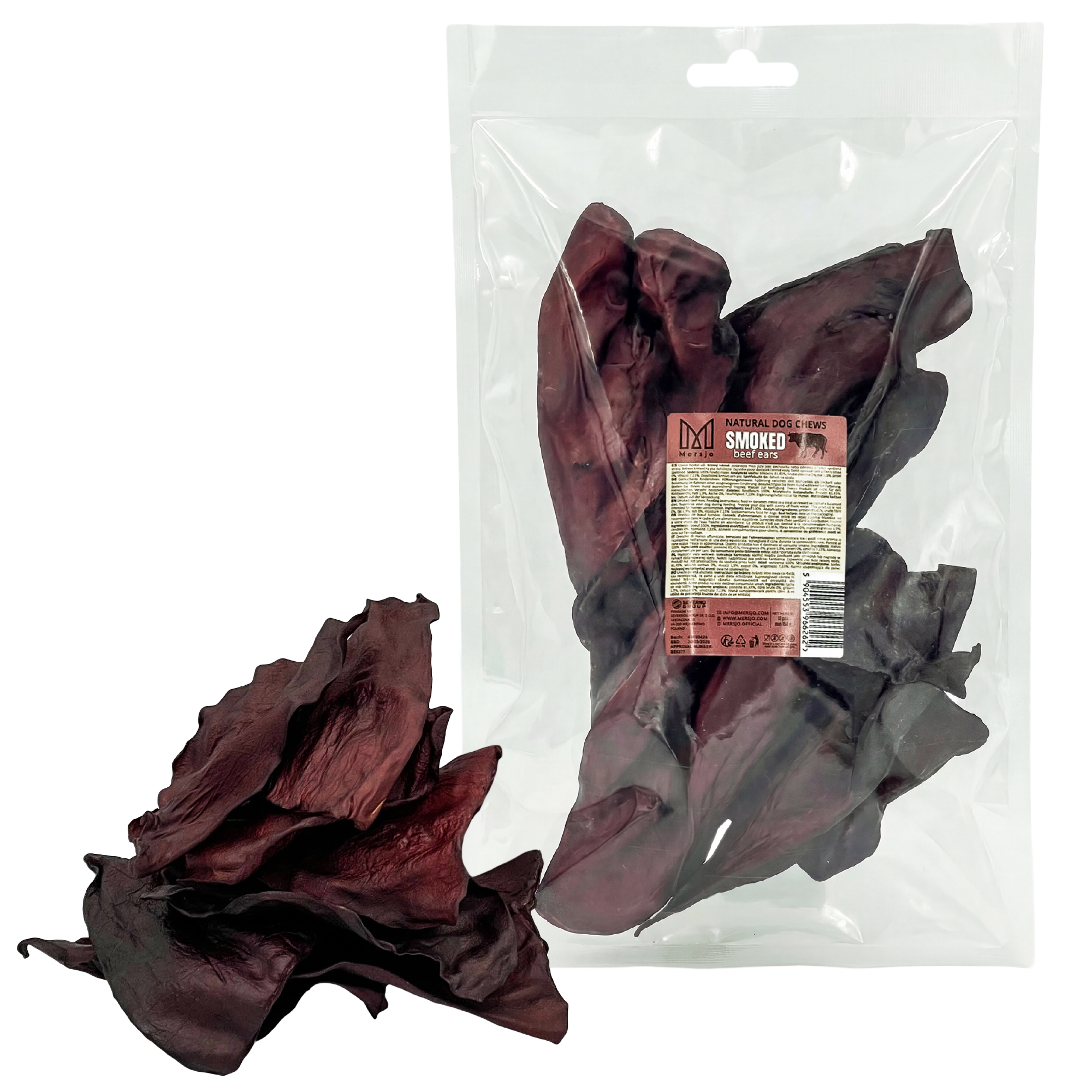 Mersjo Uzené hovězí uši 150g – přírodní pamlsek a žvýkačka pro psy