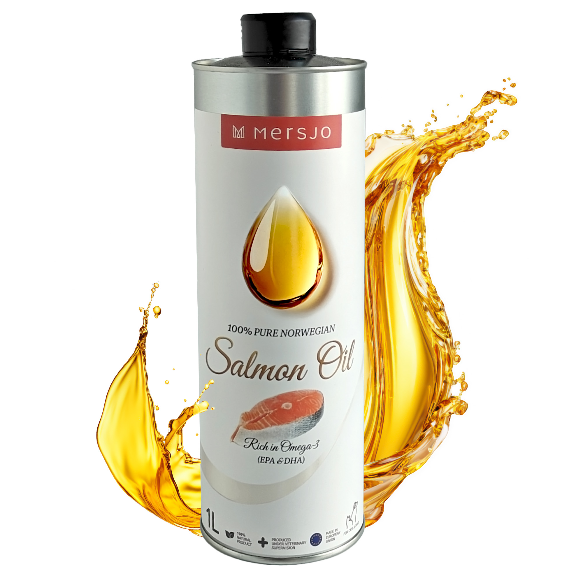 Mersjo 100% Norský lososový olej pro psy a kočky v hliníkové plechovce 1000 ml