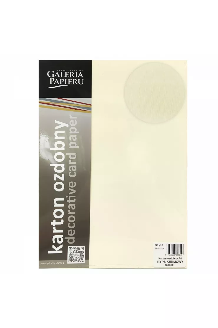 KARTON OZDOBNY RYPS KREMOWY 20SZT 240G GALERIA PAPIERU