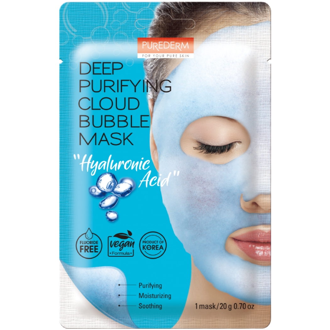 PUREDERM - Koreańska, wegańska maseczka bąbelkująca na twarz z kwasem hialuronowym, 20g