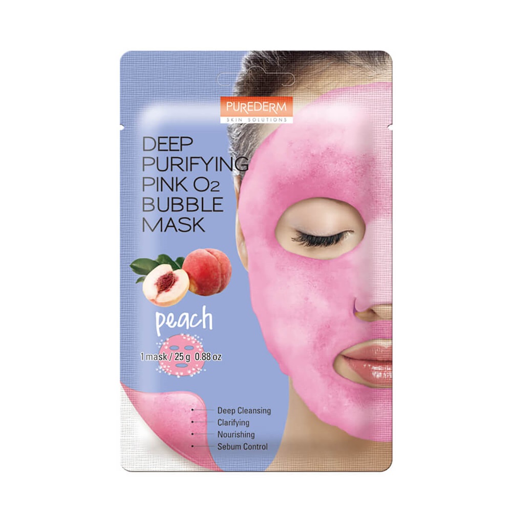 PUREDERM Głęboko oczyszczająca różowa maseczka bąbelkująca z brzoskwinią, 25 g