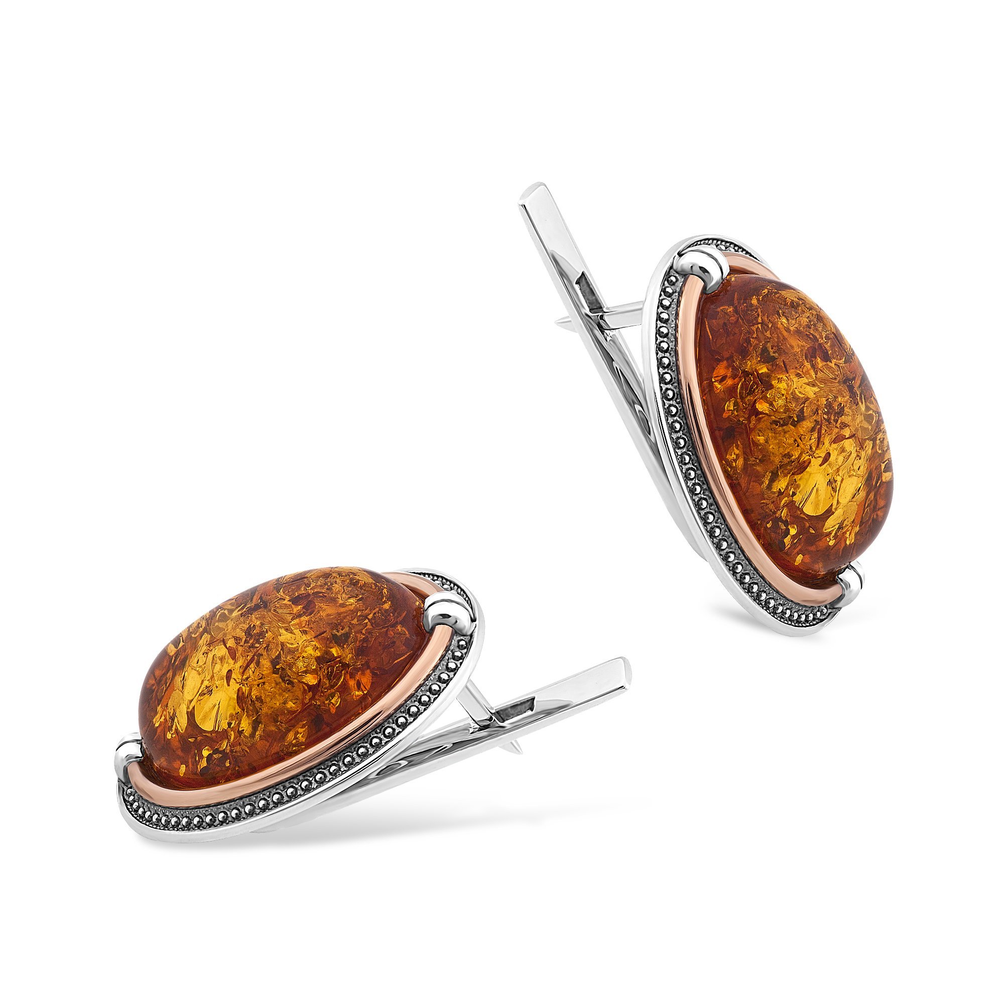 KOLCZYKI SREBRNE ZE ZŁOTEM I BURSZTYNEM  407 zdjęcie 1