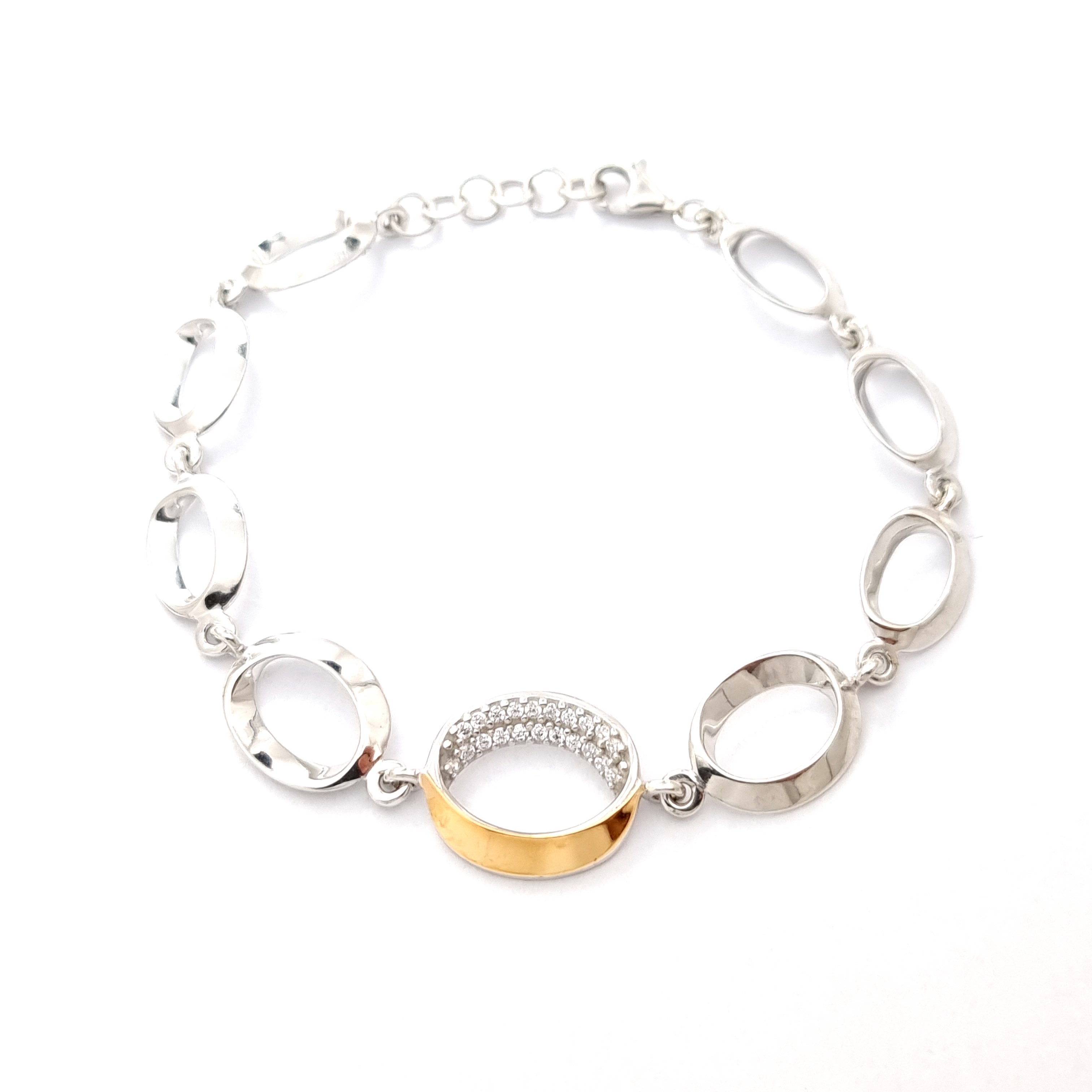 BRANSOLETKA SREBRNA ZE ZŁOTEM I CYRKONIAMI 0300.09 zdjęcie 1