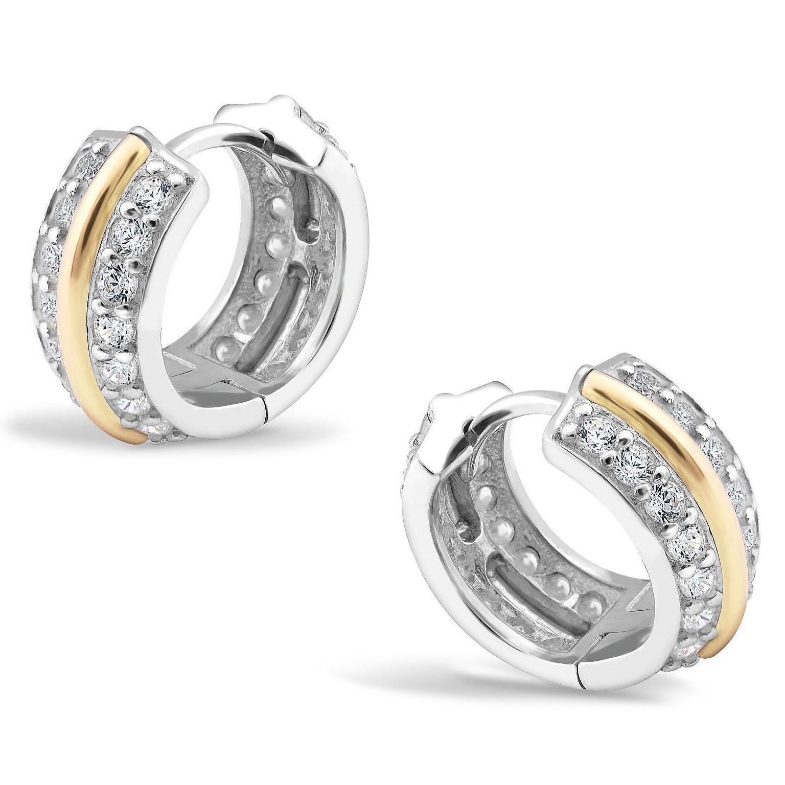 KOLCZYKI SREBRNE ZE ZŁOTEM I CYRKONIAMI 464 zdjęcie 1