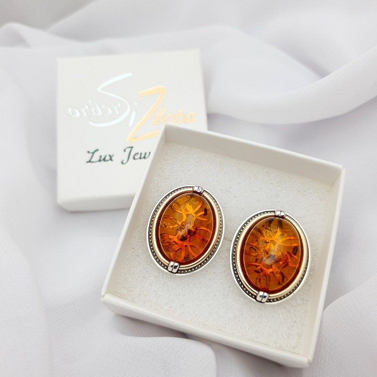 KOLCZYKI SREBRNE ZE ZŁOTEM I BURSZTYNEM  407 zdjęcie 4