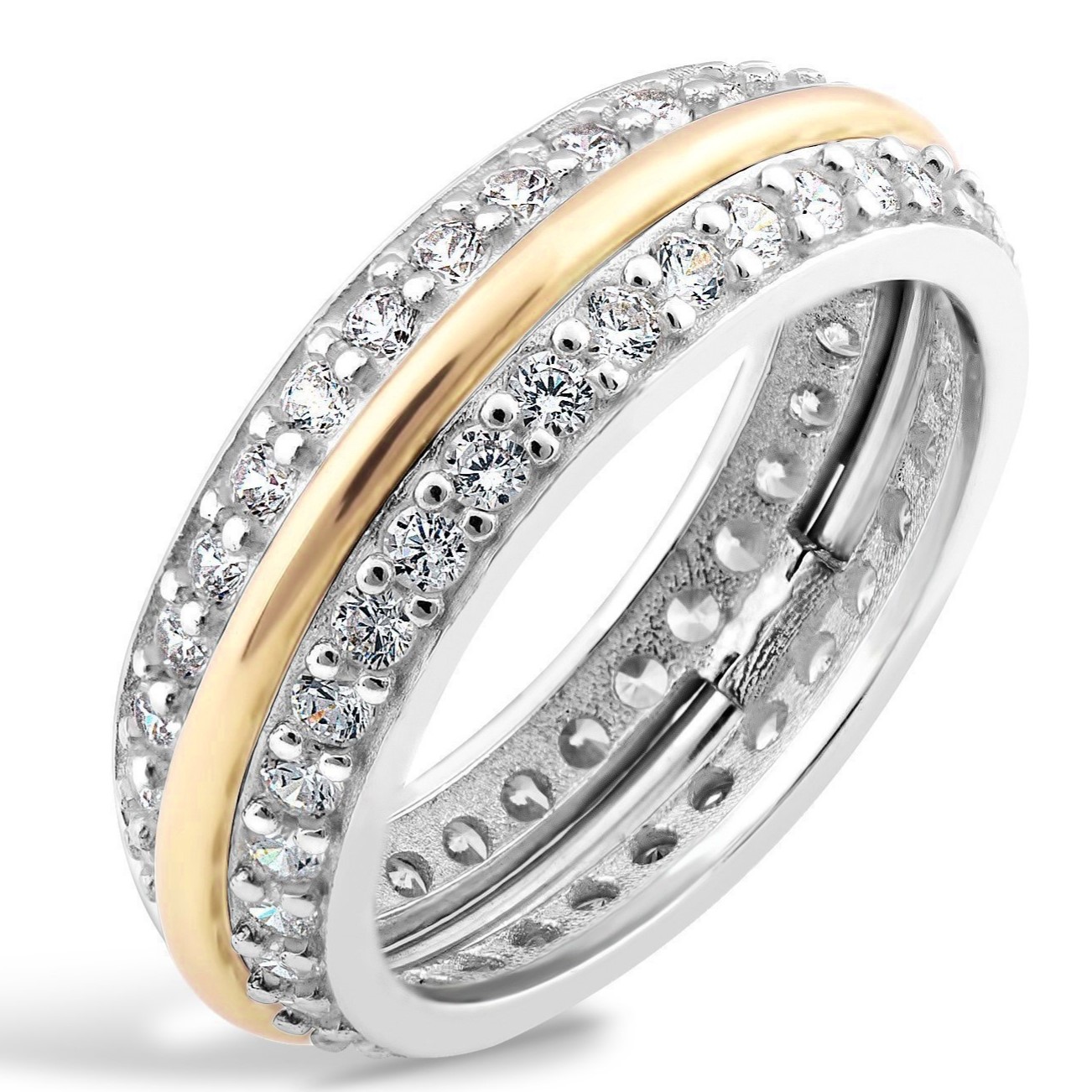 PIERŚCIONEK SREBRNY ZE ZŁOTEM I CYRKONIAMI  464 zdjęcie 1