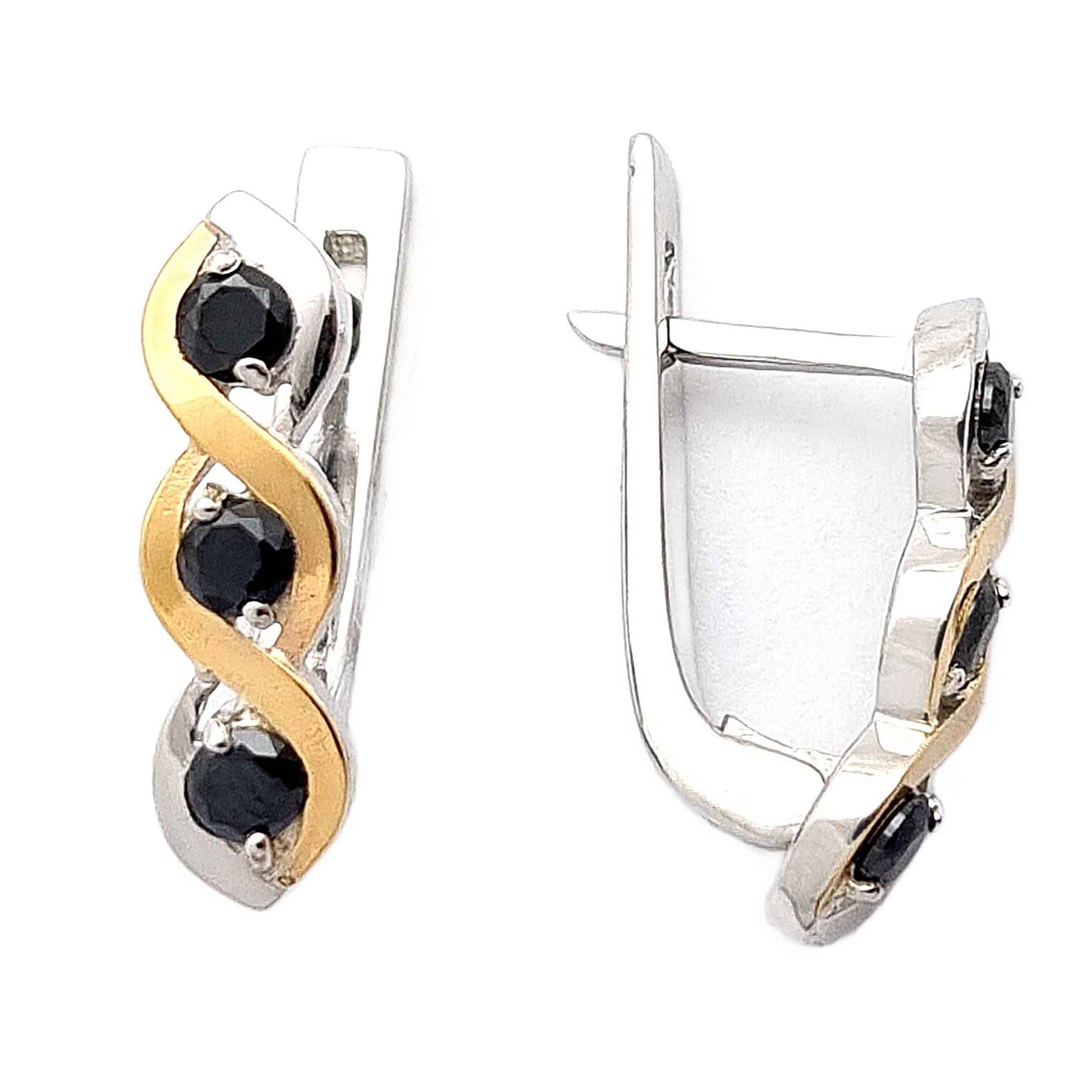 KOLCZYKI SREBRNE ZE ZŁOTEM I CYRKONIAMI 723-1 zdjęcie 1