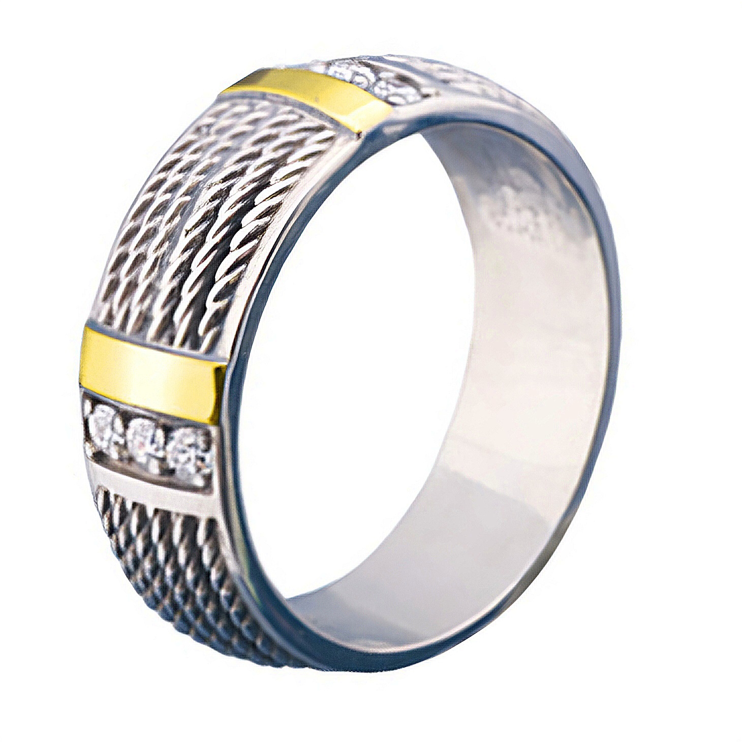 PIERŚCIONEK SREBRNY ZE ZŁOTEM I CYRKONIAMI  131 zdjęcie 1