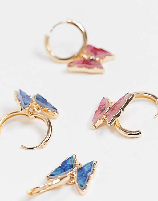 Stalove Złotko - ASOS DESIGN Zestaw 2par Kolczyków Motylki Cyrkonie