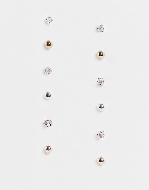 Stalove Złotko - River Island Zestaw 6 par Kolczyki Cyrkonie Kulki Stalove Złotko - River Island Zestaw 6 par Kolczyki Cyrkonie Kulki