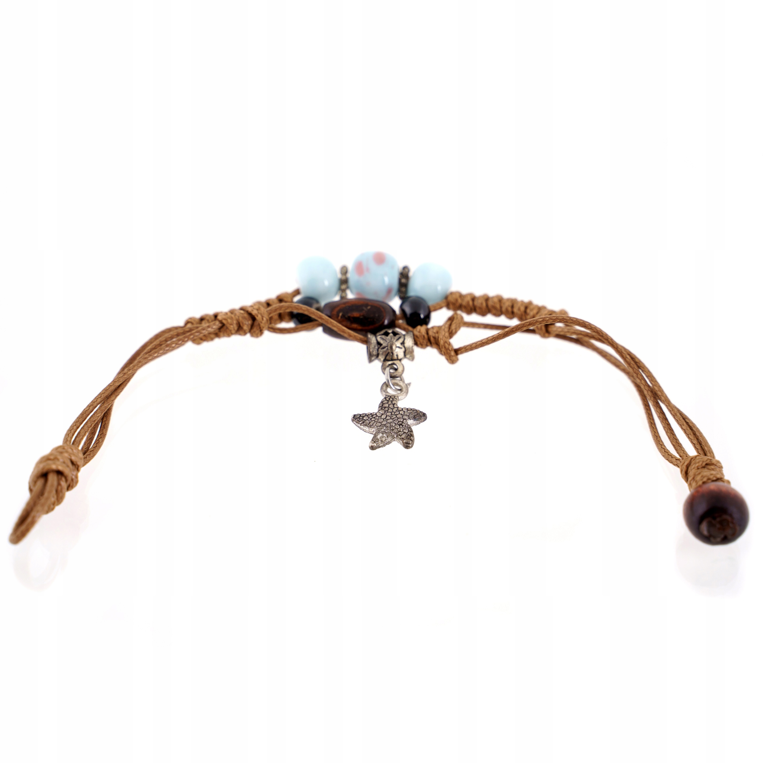 Stalove Złotko - Bransoletka Sznurek Błękitne Koraliki Rozgwiazda