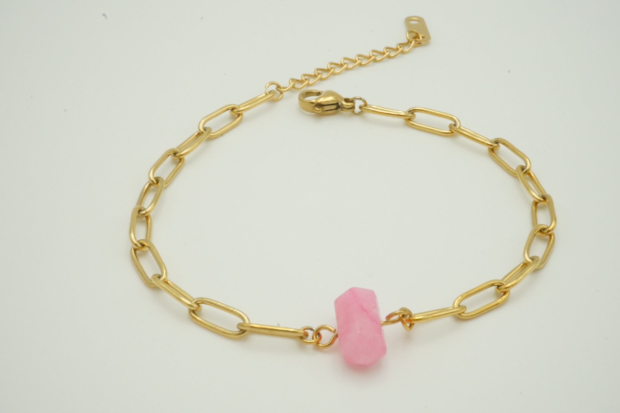 Stalove Złotko - Bransoletka Kamień Kwarc Różowy Złota Stal