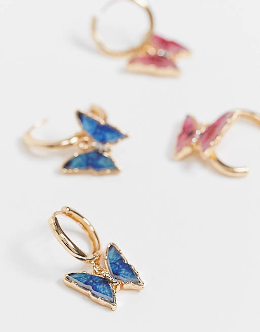 Stalove Złotko - ASOS DESIGN Zestaw 2par Kolczyków Motylki Cyrkonie