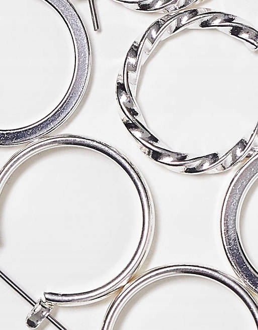 Stalove Złotko - ASOS DESIGN Zestaw 3 srebrnych kolczyków 20 mm