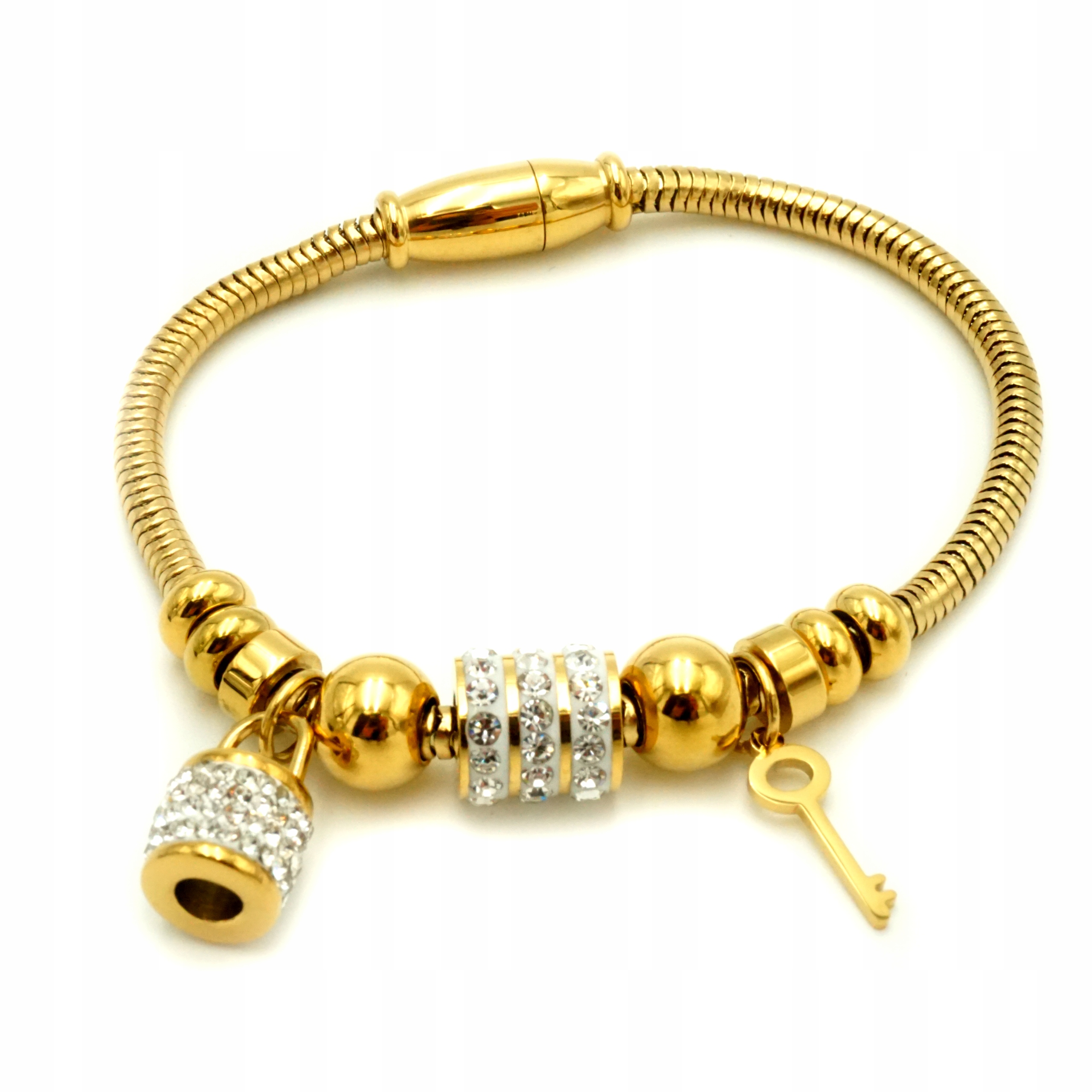 Stalove Złotko - Bransoletka Modułowa Charms Kłódka Kluczyk Stal