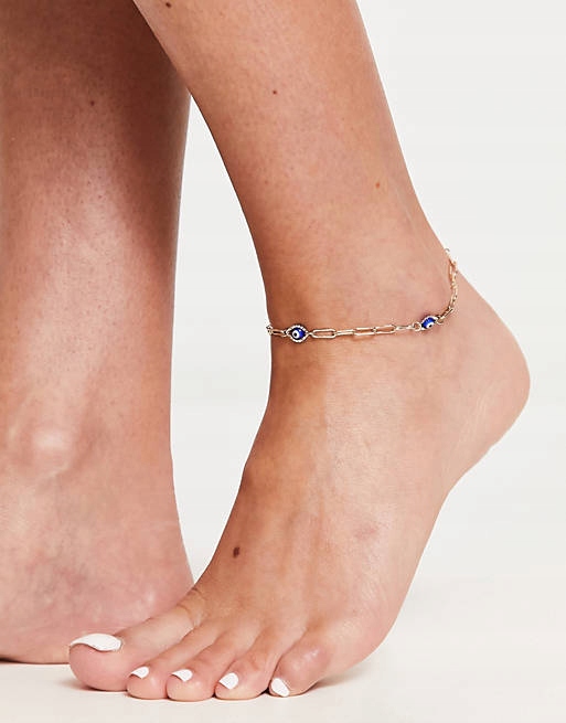 Stalove Złotko - ASOS DESIGN Bransoletka na Kostkę Zawieszka w Kształcie Niebieskiego Oka