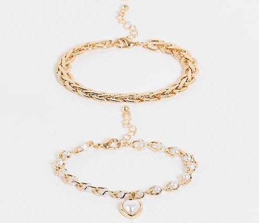 Stalove Złotko - Reclaimed vintage Bransoletki 2szt Perełki Serce