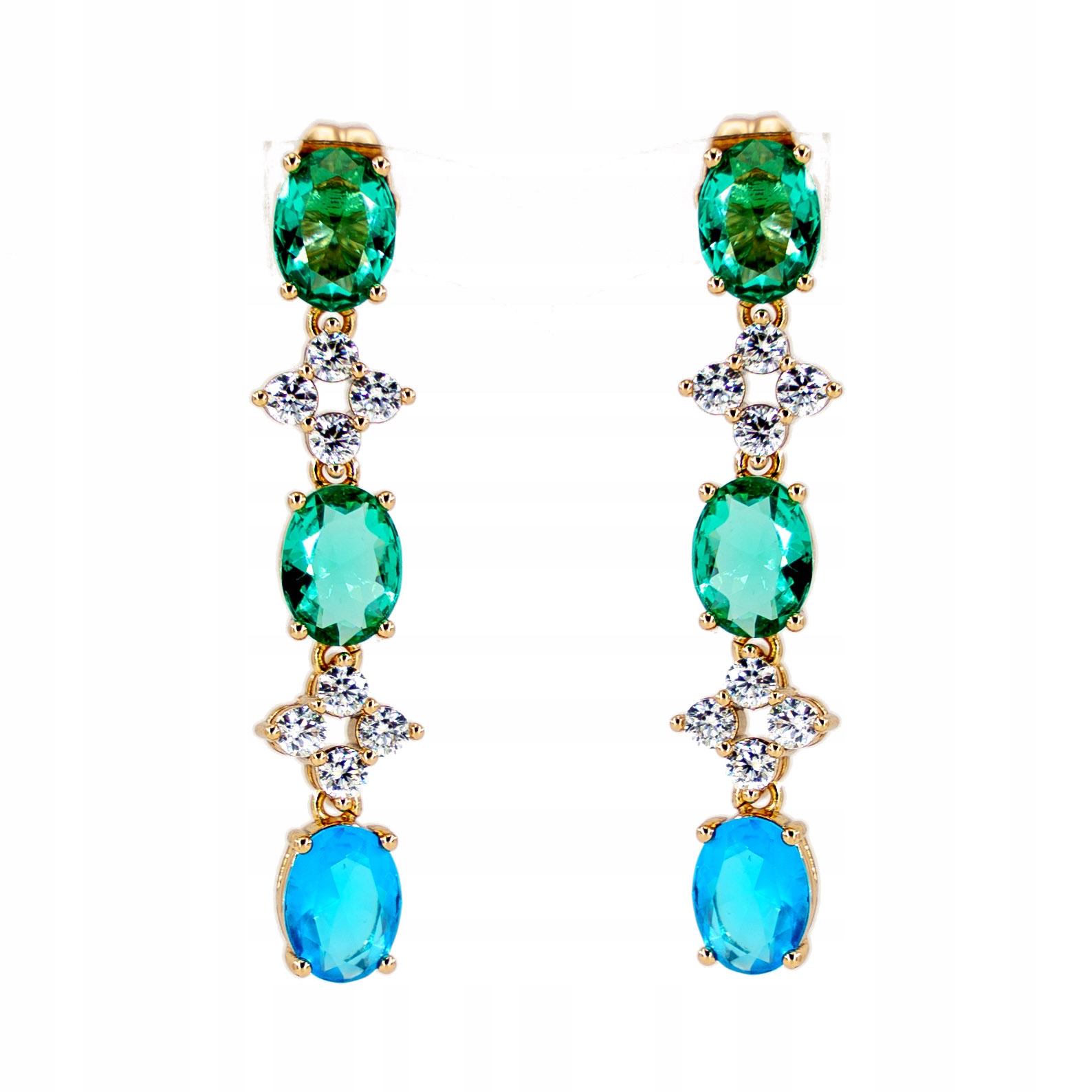 Stalove Złotko - Kolczyki Eleganckie Niebieskie Zielone Kamienie Złote Stal 711 Stalove Złotko - Kolczyki Eleganckie Niebieskie Zielone Kamienie Złote Stal 711