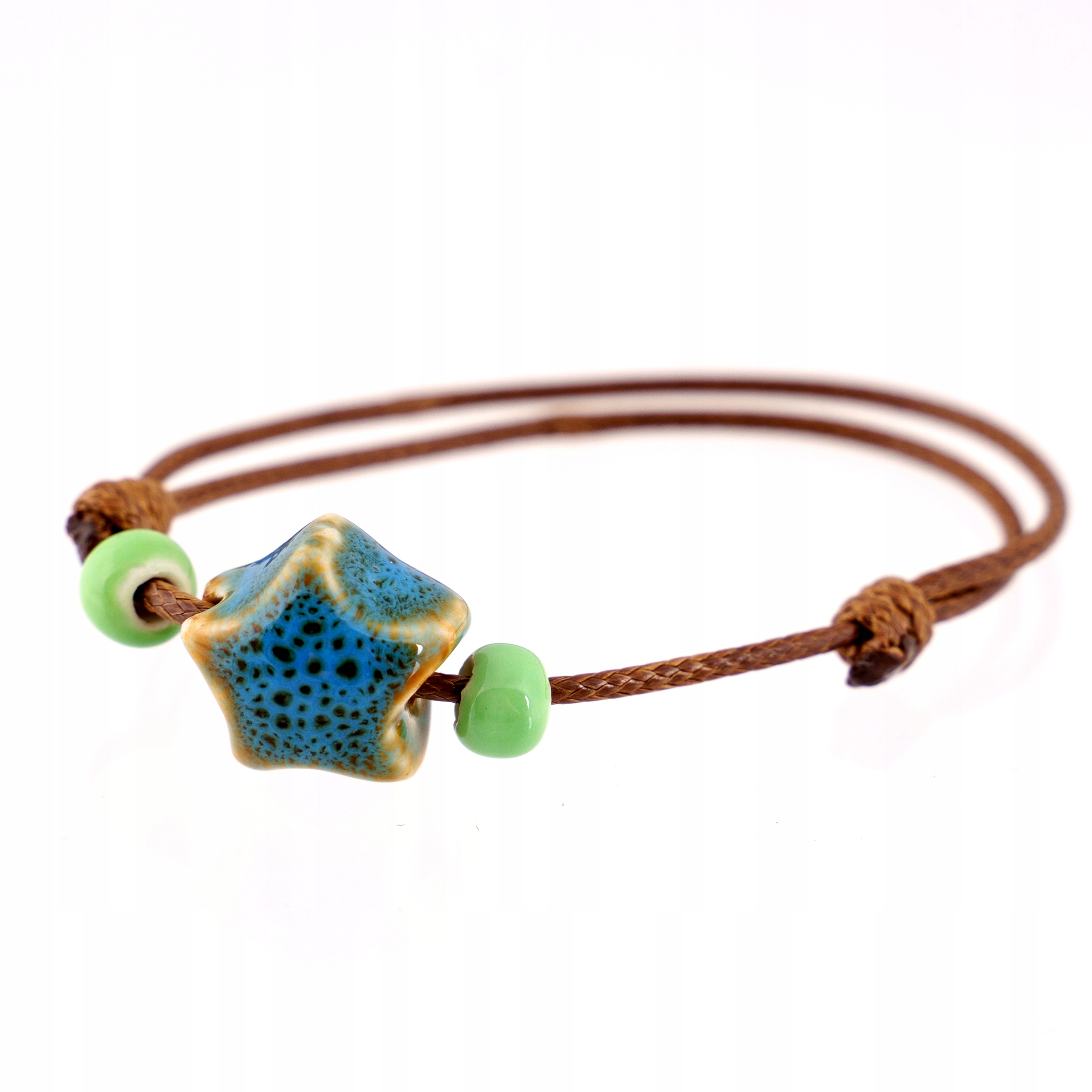 Stalove Złotko - Bransoletka Sznurek Zielone Koraliki Gwiazda