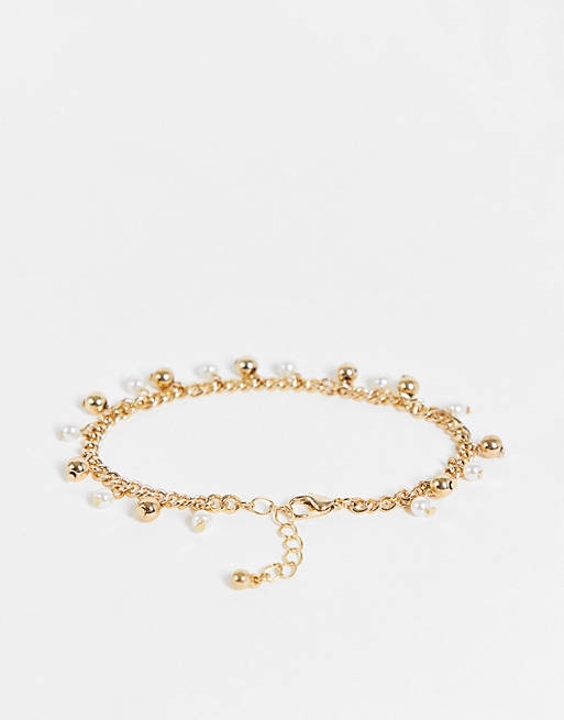 Stalove Złotko - ASOS DESIGN Bransoletka Złote Kulki Perełki Stal 30995