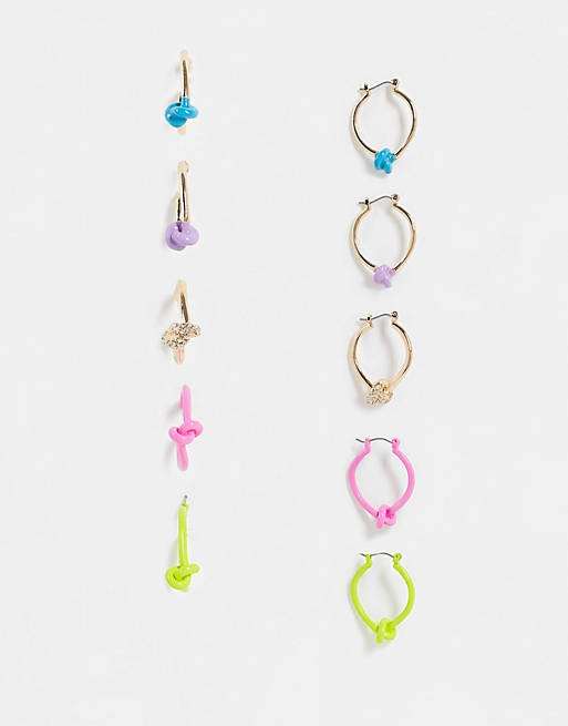 Stalove Złotko - ASOS DESIGN Zestaw 5 kolczyków koła kolorowe węzły