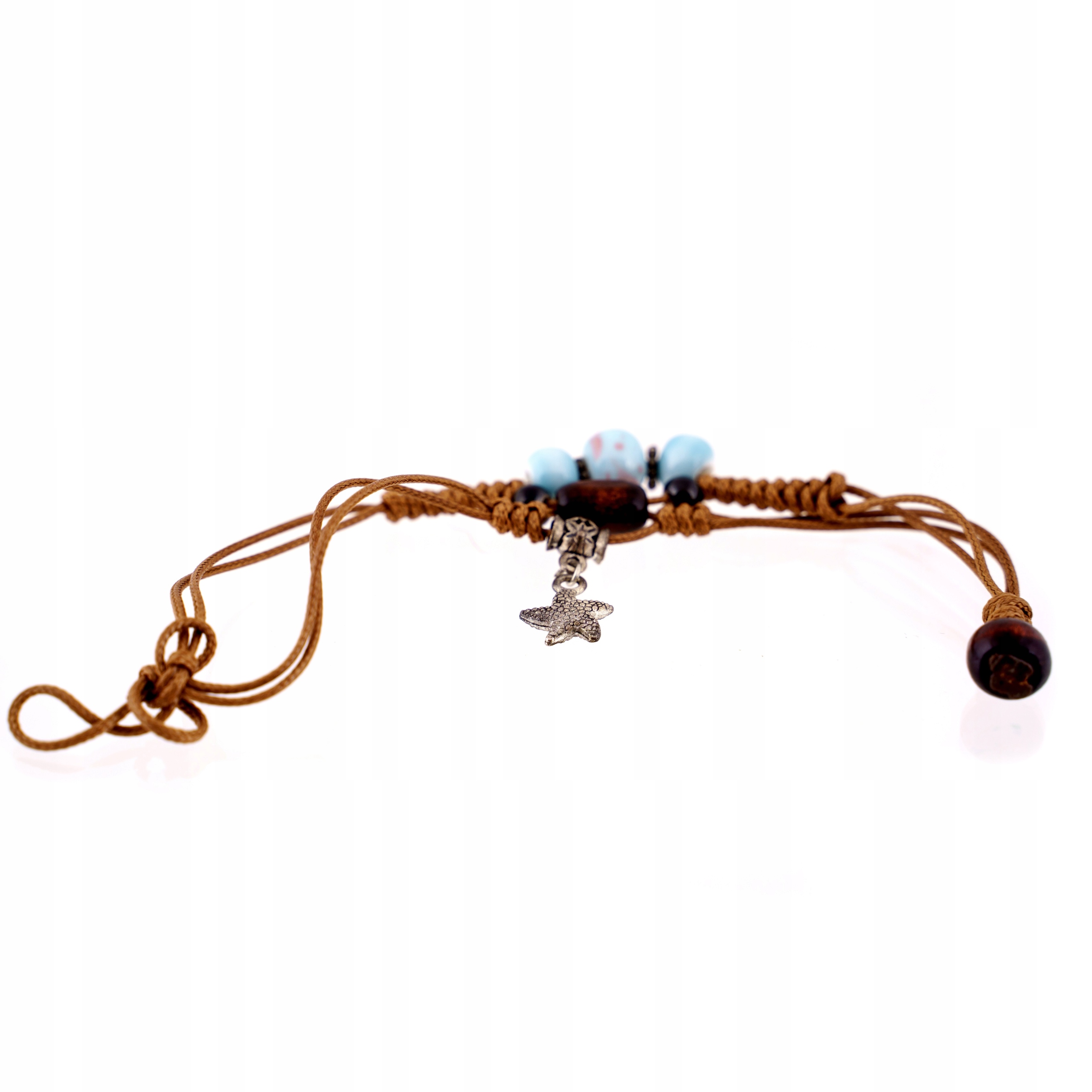 Stalove Złotko - Bransoletka Sznurek Błękitne Koraliki Rozgwiazda