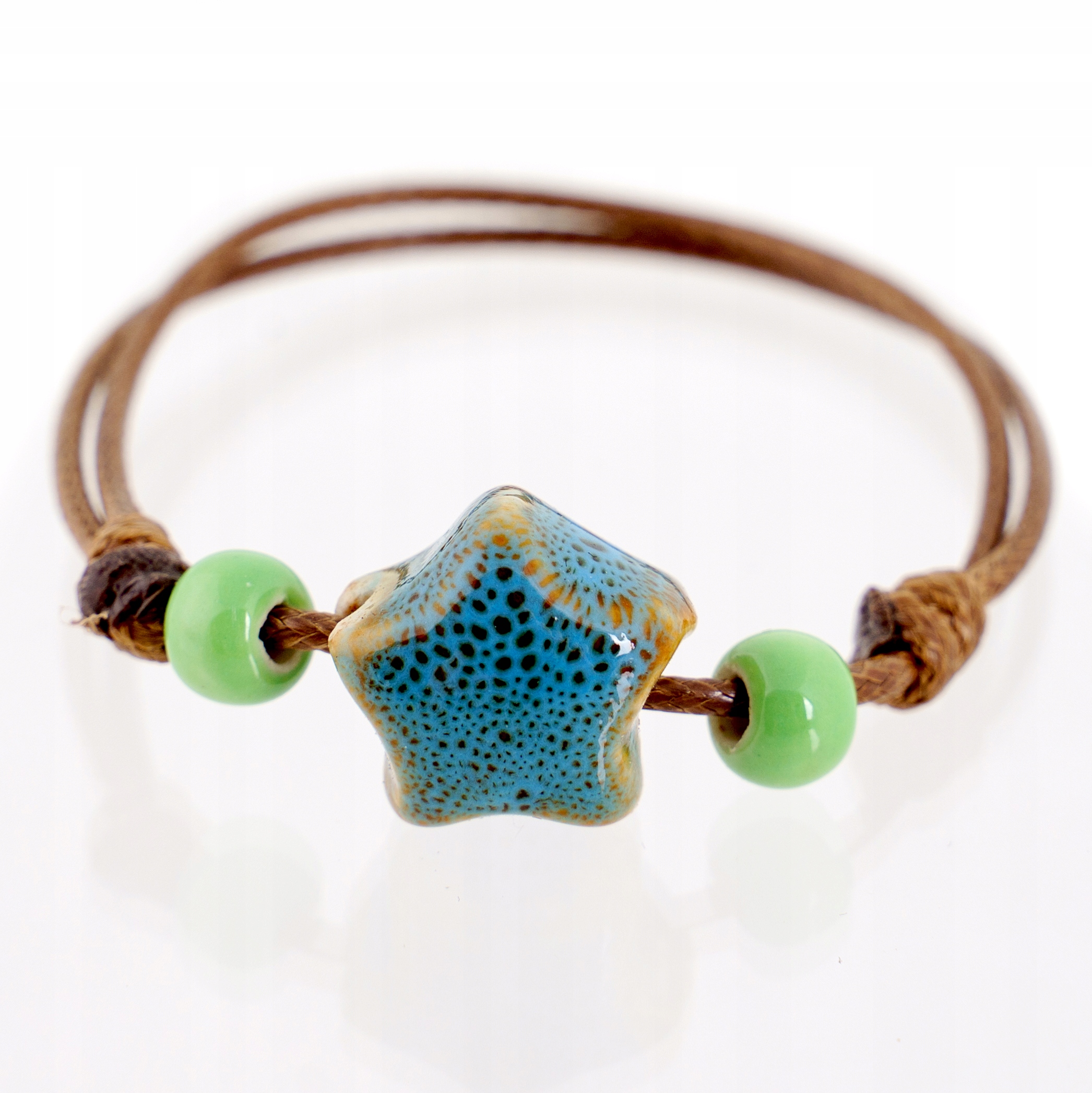 Stalove Złotko - Bransoletka Sznurek Zielone Koraliki Gwiazda