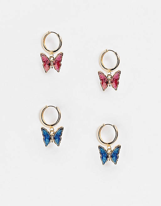 Stalove Złotko - ASOS DESIGN Zestaw 2par Kolczyków Motylki Cyrkonie