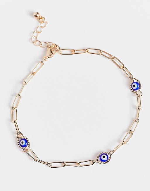 Stalove Złotko - ASOS DESIGN Bransoletka na Kostkę Zawieszka w Kształcie Niebieskiego Oka