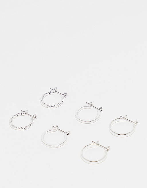 Stalove Złotko - ASOS DESIGN Zestaw 3 srebrnych kolczyków 20 mm