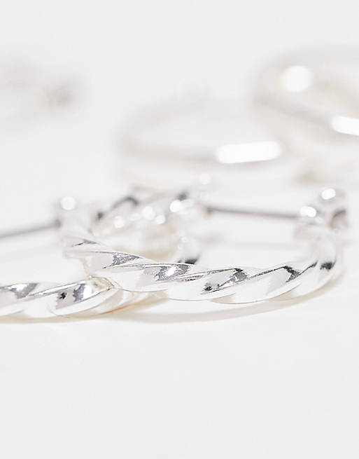 Stalove Złotko - ASOS DESIGN Zestaw 3 srebrnych kolczyków 20 mm