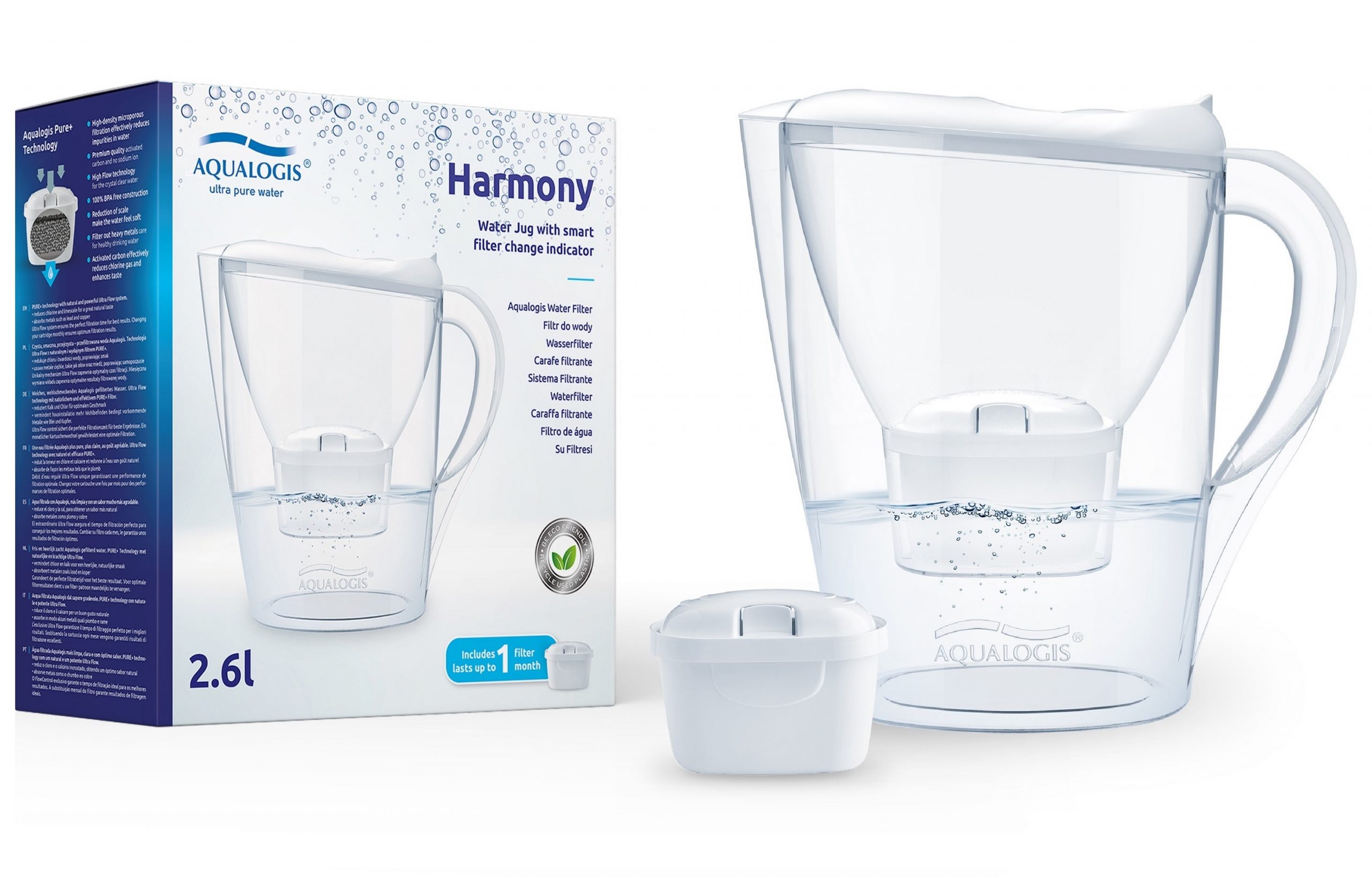 Caraffa Filtrante Aqualogis Harmony 2,6L Blu Con 6 Cartucce Sostitutive
