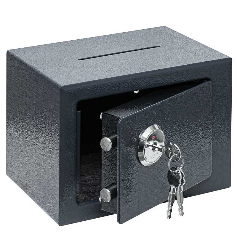 Safe Tresor Möbeltresor mit Einwurfschlitz Doppelbartschlüssel Anthrazitgrau