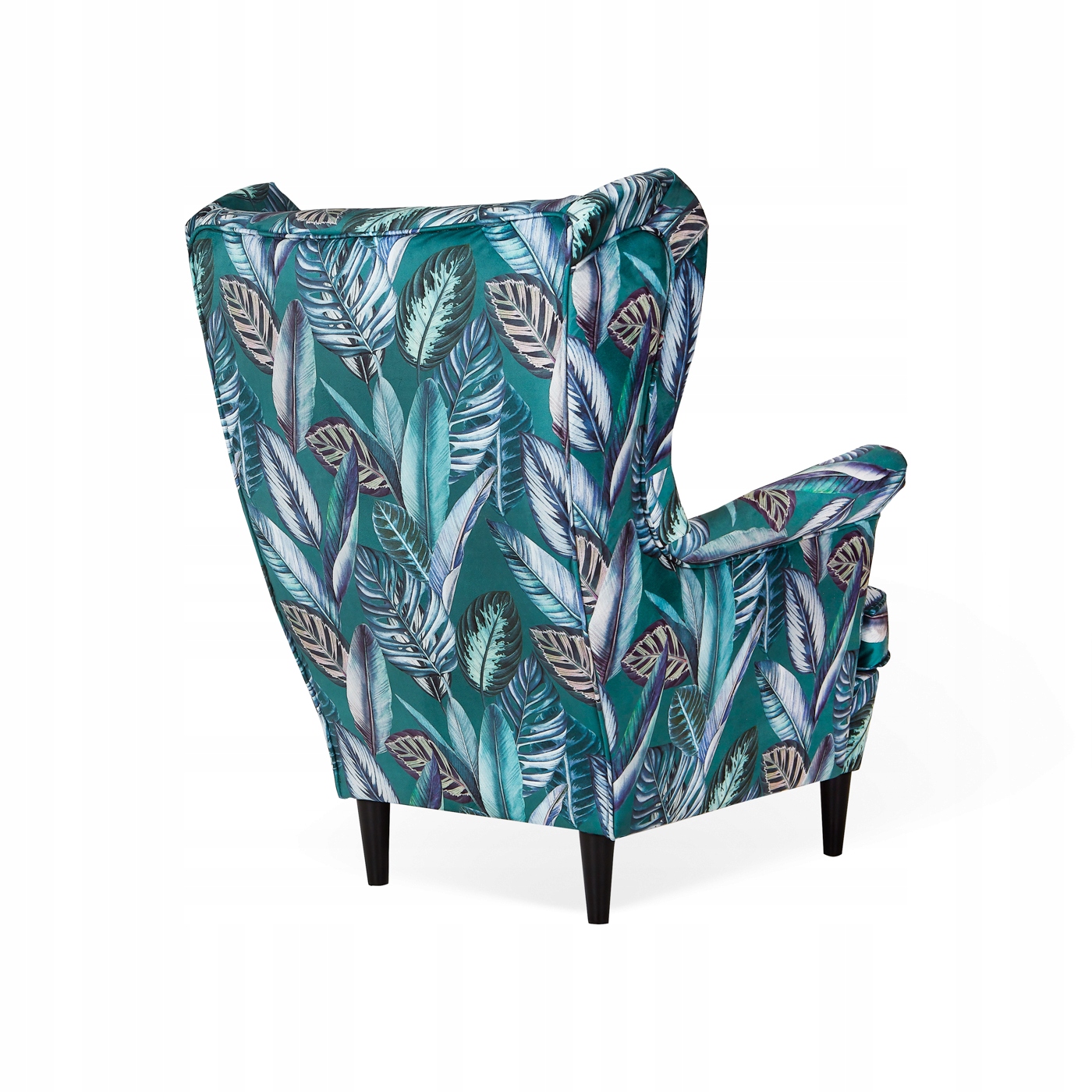Fotel uszak ARI PRINT z podnóżkiem skandynawski Family Meble liście