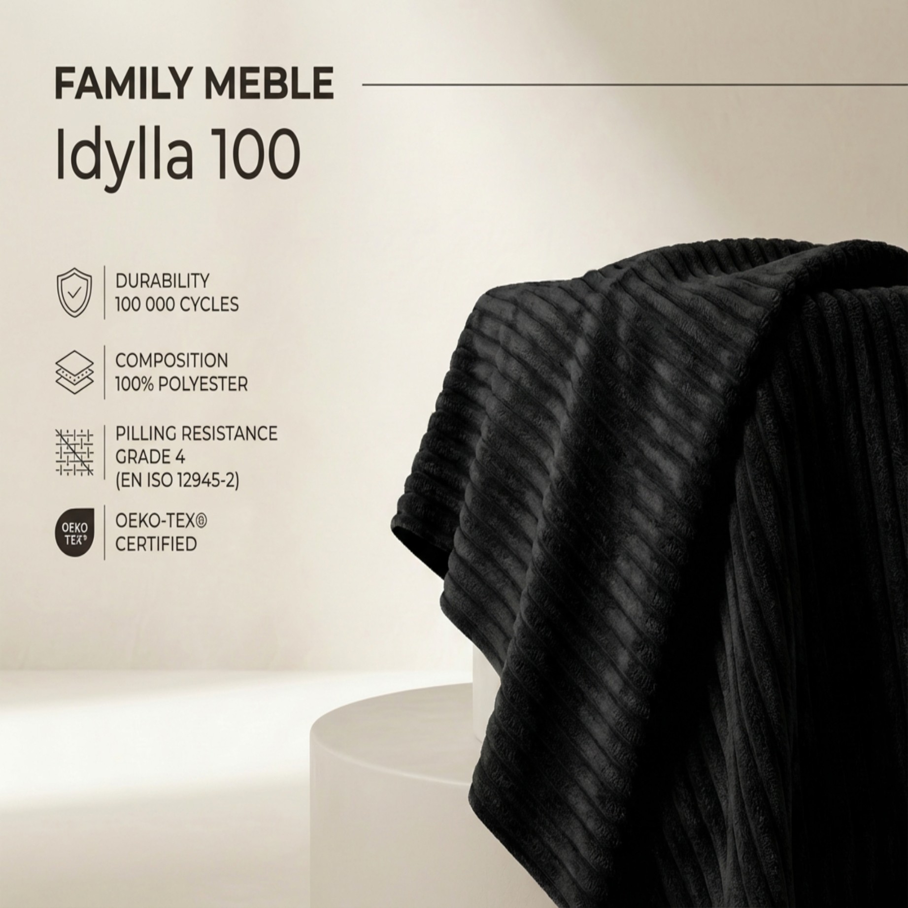 Fotele uszaki skandynawskie czarne welurowe sztruks Idylla Family Meble — tkanina