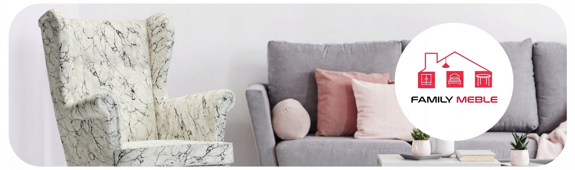 Family Meble — Fotel uszak skandynawski biały marmur wzór carrara Design Family Meble